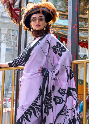 Lavender Satin Silk Saree With Blouse Piece