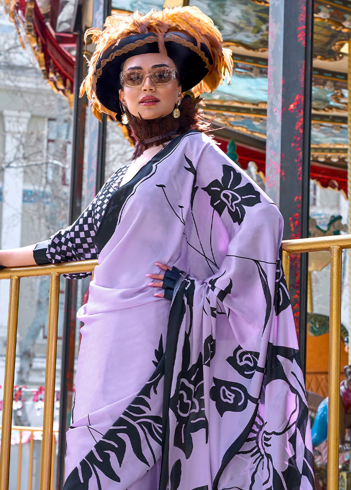 Lavender Satin Silk Saree With Blouse Piece