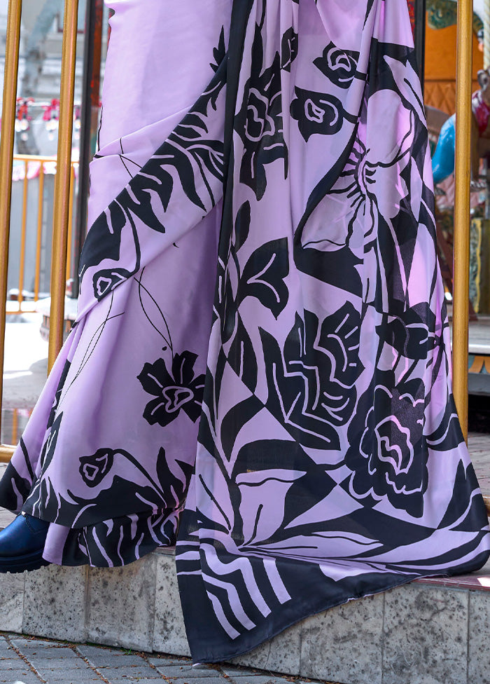 Lavender Satin Silk Saree With Blouse Piece