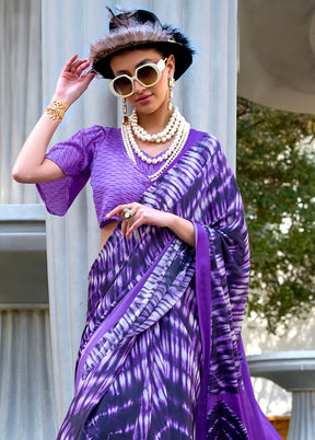 Violet Satin Silk Saree With Blouse Piece