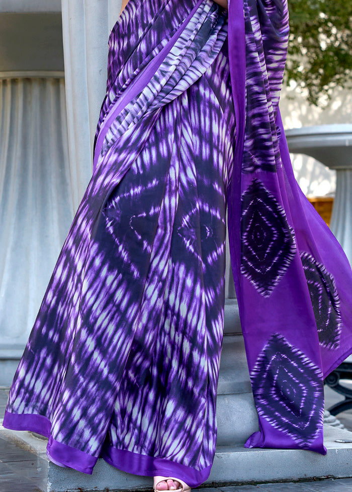 Violet Satin Silk Saree With Blouse Piece