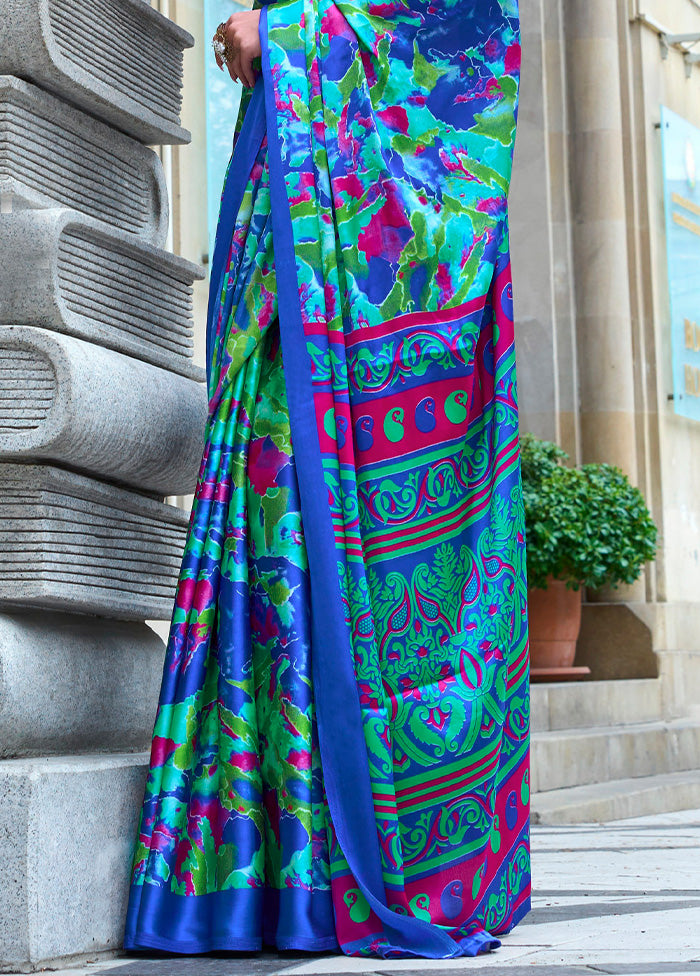 Multicolor Satin Silk Saree With Blouse Piece