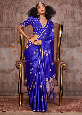 Purple Satin Silk Saree With Blouse Piece