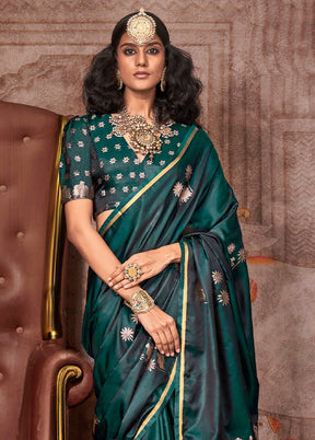 Green Satin Silk Saree With Blouse Piece