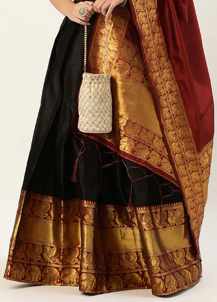 Black Silk Semi Stitched Lehenga Set