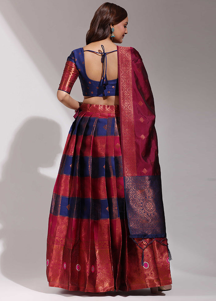 Navy Blue Silk Semi Stitched Lehenga Set