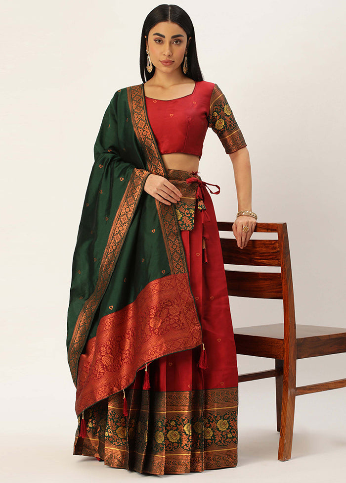 Maroon Silk Semi Stitched Lehenga Set