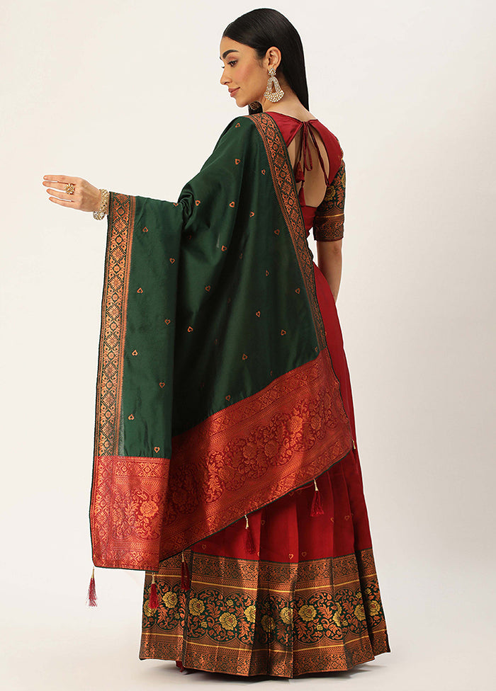 Maroon Silk Semi Stitched Lehenga Set