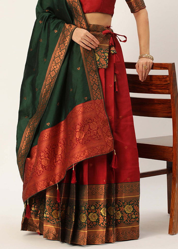 Maroon Silk Semi Stitched Lehenga Set