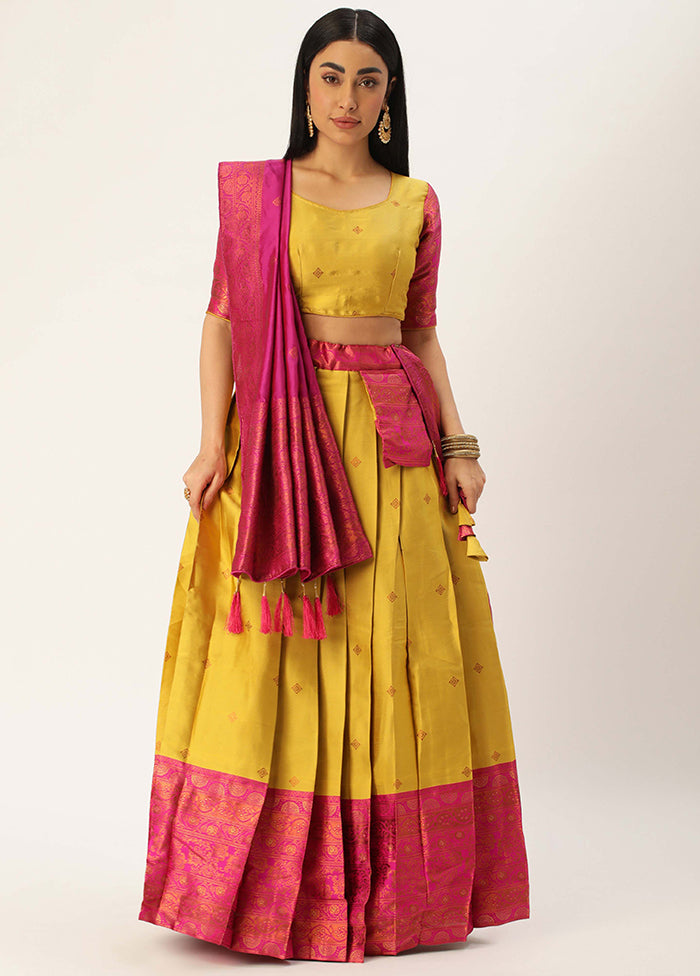 Yellow Silk Semi Stitched Lehenga Set