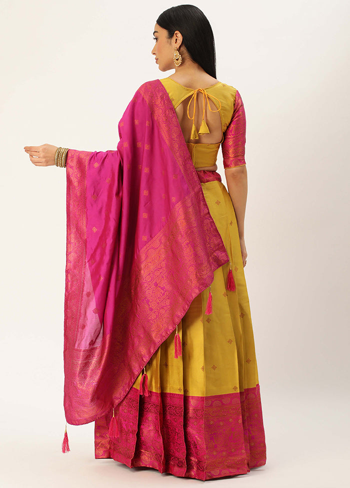 Yellow Silk Semi Stitched Lehenga Set