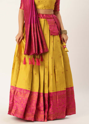 Yellow Silk Semi Stitched Lehenga Set