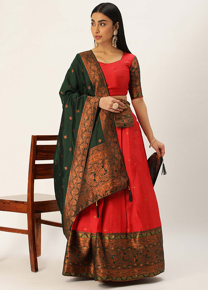 Red Silk Semi Stitched Lehenga Set