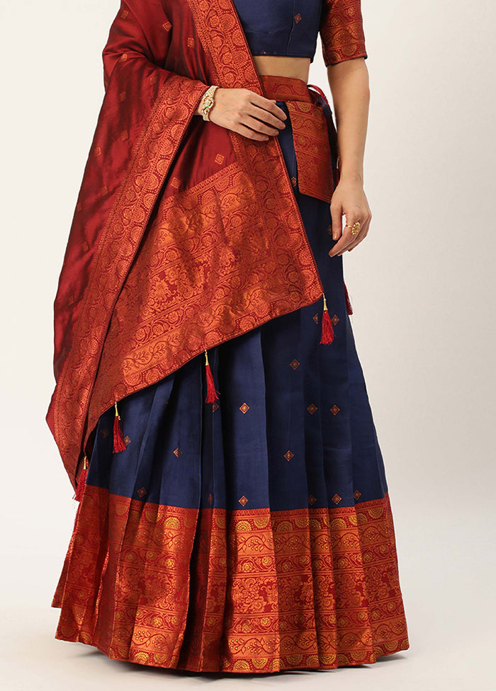 Navy Blue Silk Semi Stitched Lehenga Set