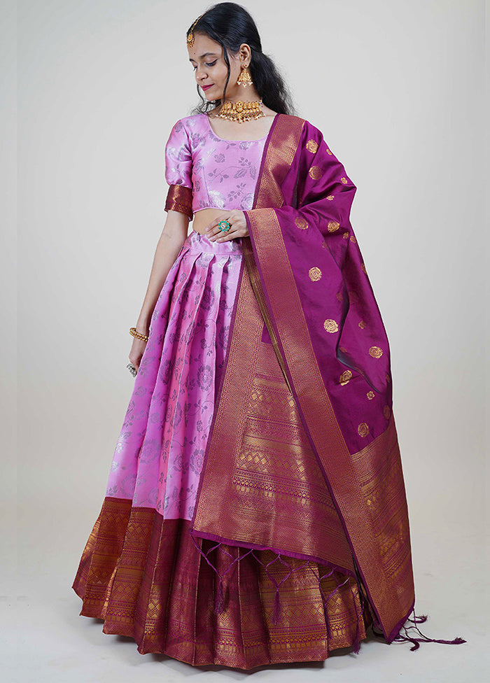 Baby Pink Silk Semi Stitched Lehenga Set