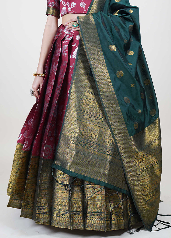 Maroon Silk Semi Stitched Lehenga Set