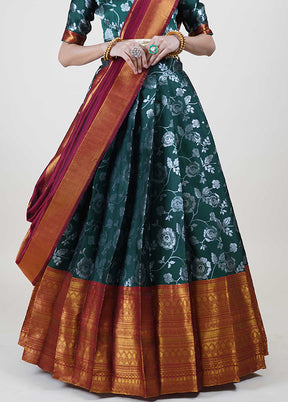 Bottle Green Silk Semi Stitched Lehenga Set