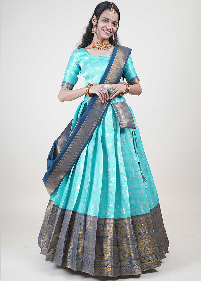 Sea Green Silk Semi Stitched Lehenga Set