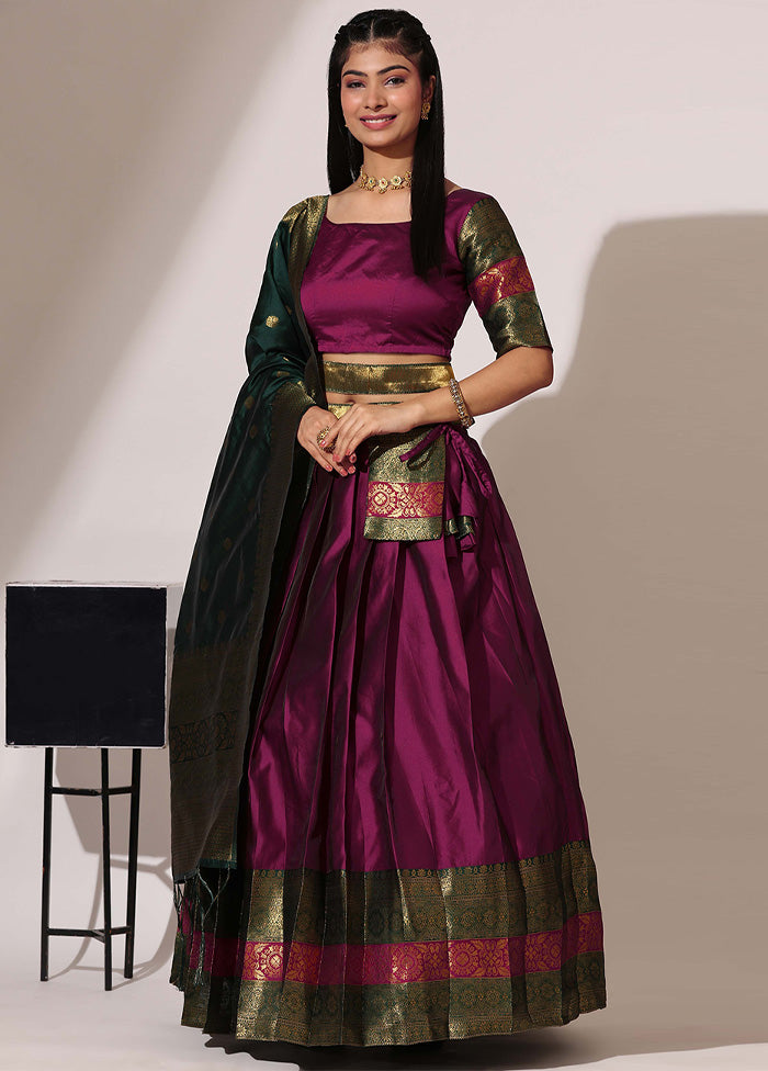 Bottle Green Silk Semi Stitched Lehenga Set