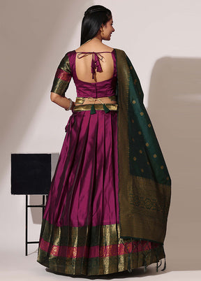 Bottle Green Silk Semi Stitched Lehenga Set