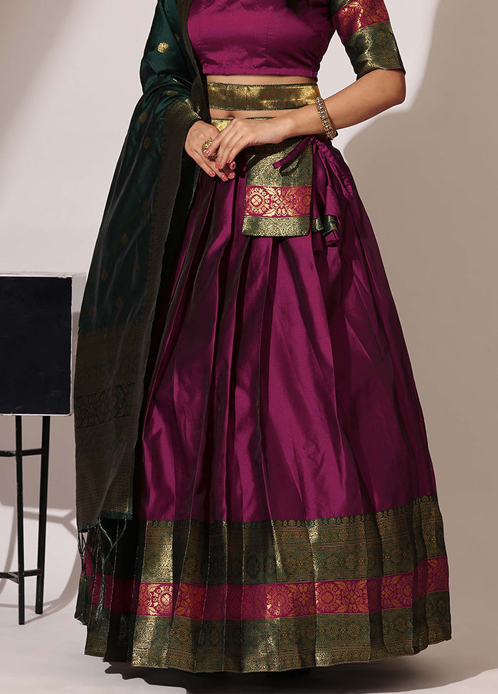 Bottle Green Silk Semi Stitched Lehenga Set