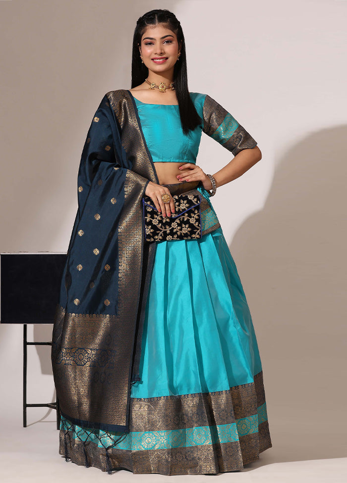 Sea Green Silk Semi Stitched Lehenga Set