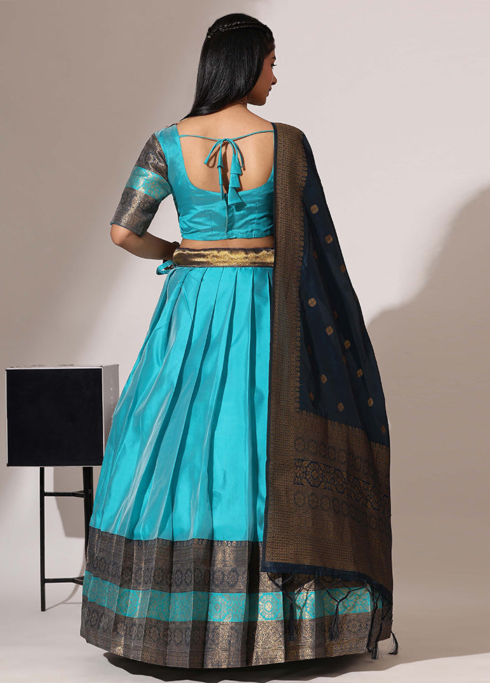 Sea Green Silk Semi Stitched Lehenga Set