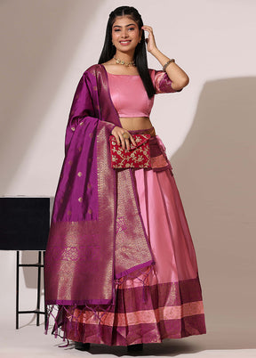 Baby Pink Silk Semi Stitched Lehenga Set