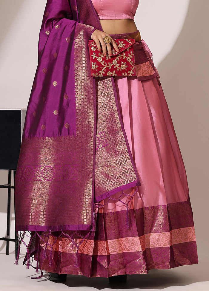 Baby Pink Silk Semi Stitched Lehenga Set