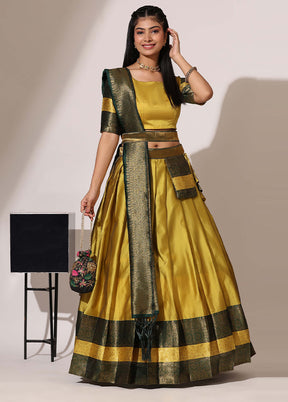 Yellow Silk Semi Stitched Lehenga Set