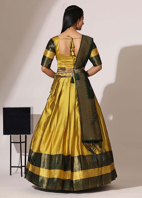 Yellow Silk Semi Stitched Lehenga Set