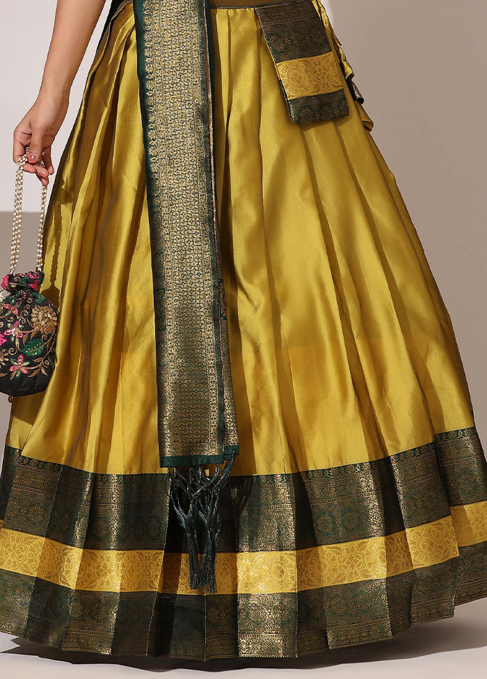 Yellow Silk Semi Stitched Lehenga Set