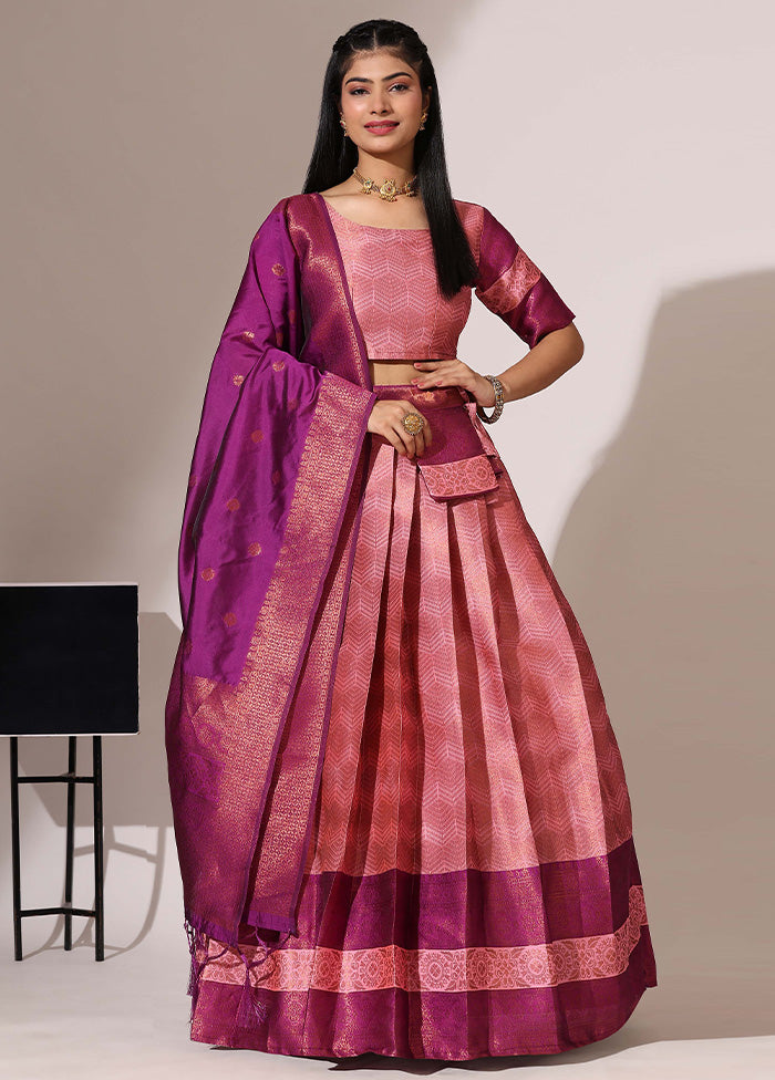 Baby Pink Silk Semi Stitched Lehenga Set