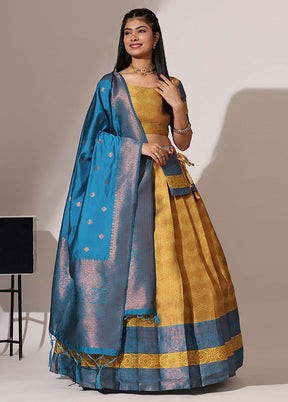 Yellow Silk Semi Stitched Lehenga Set