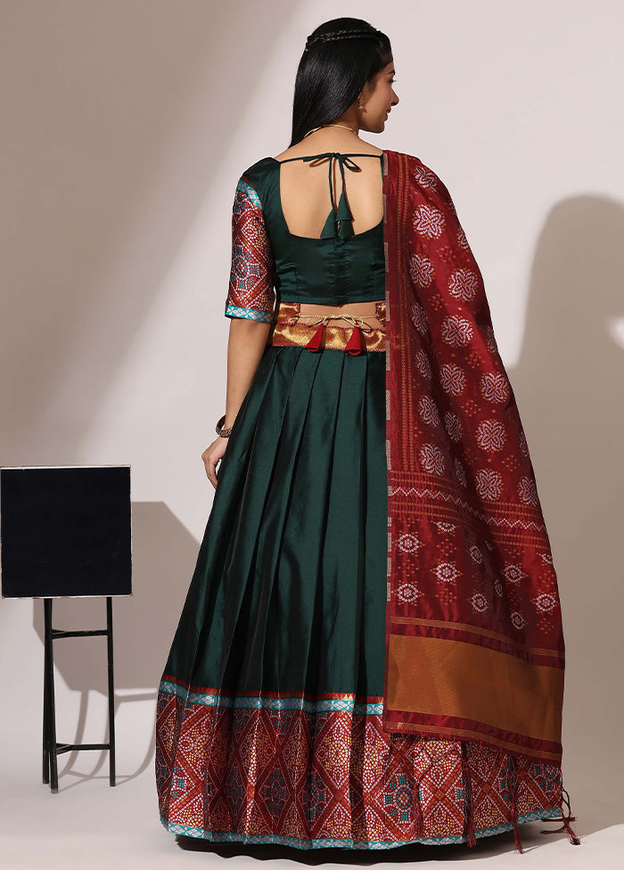 Bottle Green Silk Semi Stitched Lehenga Set