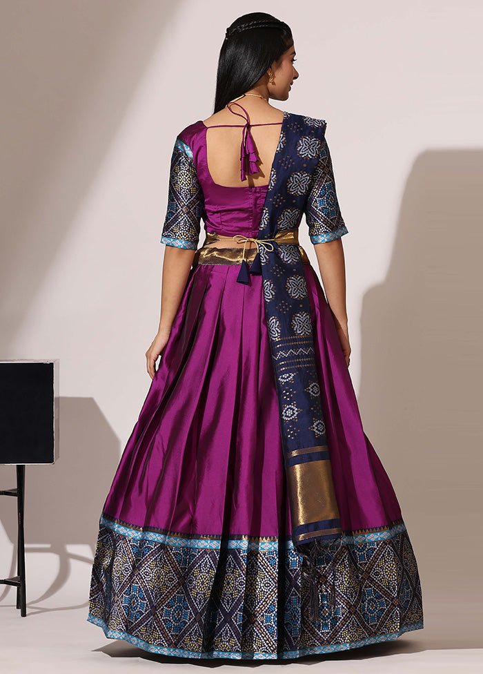 Purple Silk Semi Stitched Lehenga Set