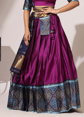 Purple Silk Semi Stitched Lehenga Set