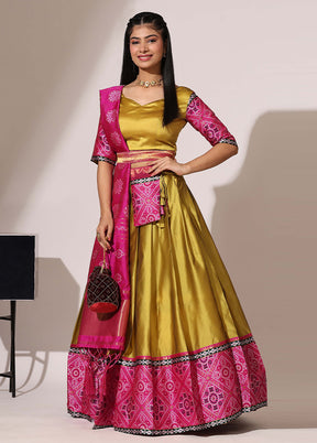 Yellow Silk Semi Stitched Lehenga Set