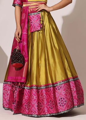 Yellow Silk Semi Stitched Lehenga Set