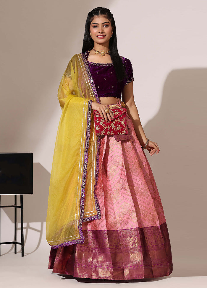 Baby Pink Silk Semi Stitched Lehenga Set