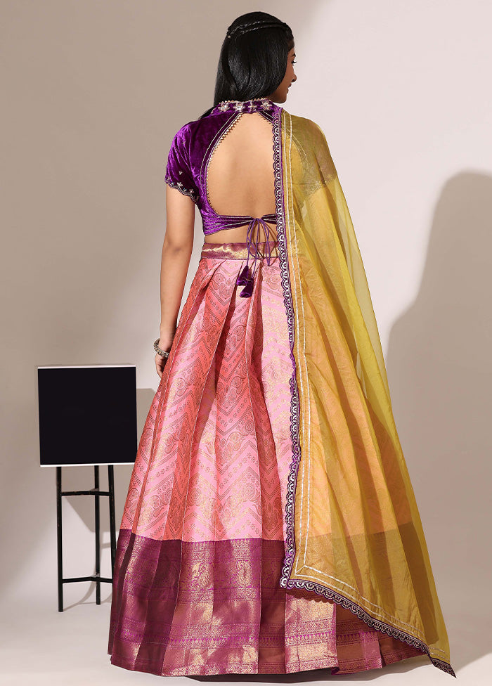 Baby Pink Silk Semi Stitched Lehenga Set