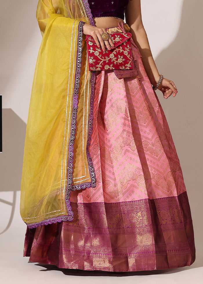 Baby Pink Silk Semi Stitched Lehenga Set