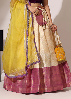 Cream Silk Semi Stitched Lehenga Set