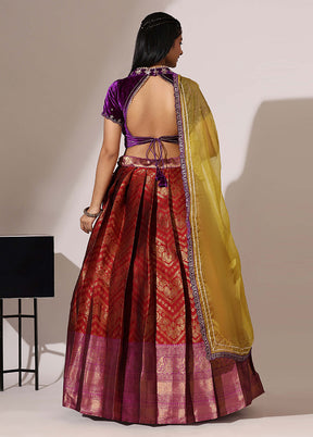 Maroon Silk Semi Stitched Lehenga Set