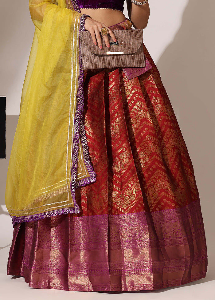 Maroon Silk Semi Stitched Lehenga Set