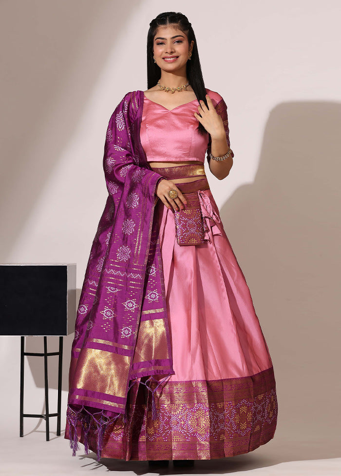 Baby Pink Silk Semi Stitched Lehenga Set