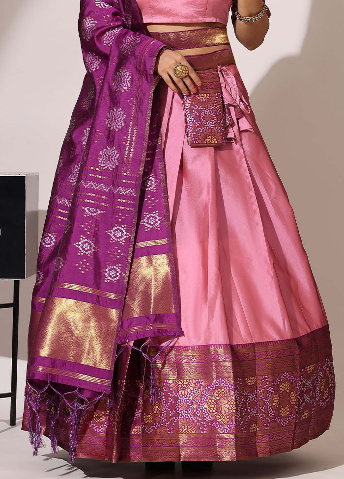 Baby Pink Silk Semi Stitched Lehenga Set