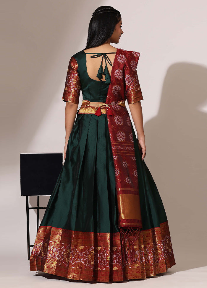 Bottle Green Silk Semi Stitched Lehenga Set