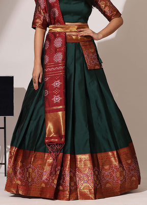 Bottle Green Silk Semi Stitched Lehenga Set