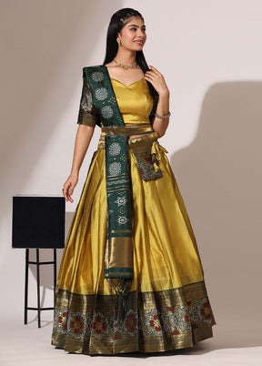 Yellow Silk Semi Stitched Lehenga Set